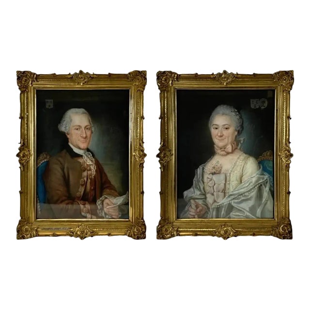 18th Century Gouache Portraits of French Aristocrats by Charles Noel - a Pair For Sale
