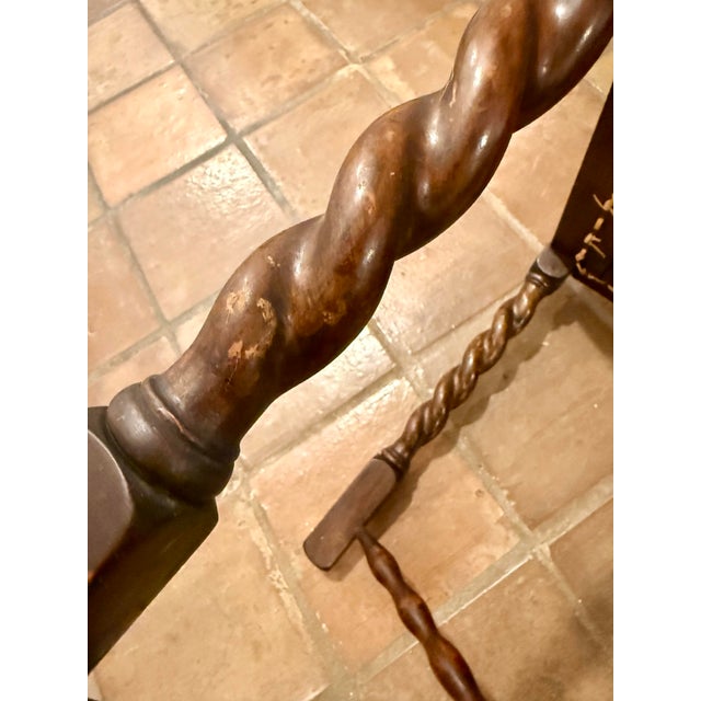 Antique English Oak Corner Chair Featuring a Woven Cane Seat With Barley Twist Legs, Posts, & Stretchers For Sale - Image 9 of 12