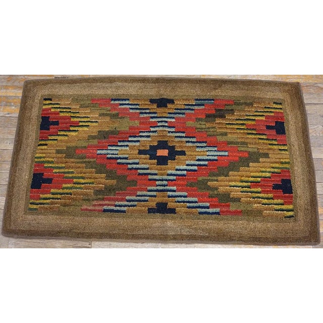 Tribal Marvelous Brown Color With Eminent Symmetrical Design Antique American Hooked Rug For Sale - Image 3 of 11