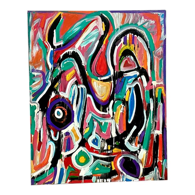 Vintage Boho Monumental Abstract Oil on Canvas For Sale
