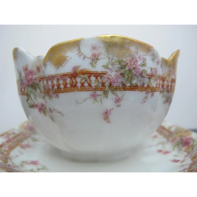 Ceramic Haviland Limoges Pink Yellow & Gold Flower Gravy Sauce Boat Bowl W/ Underplate For Sale - Image 7 of 8