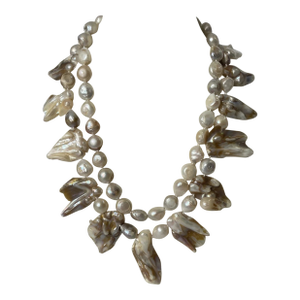 Mid 20th Century Double Strand Pearl & Mother of Pearl Necklace