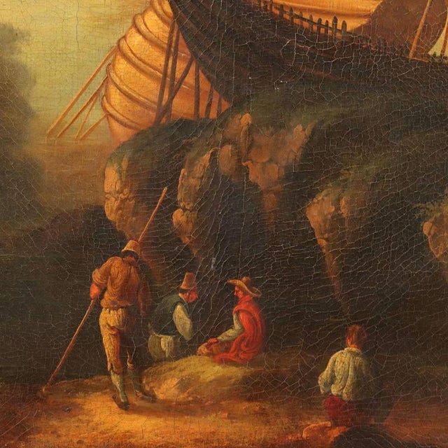Central European School Artist, Seascape with Wrecks and Figures, Early 20th Century, Oil Painting on Canvas, Framed For Sale - Image 6 of 14