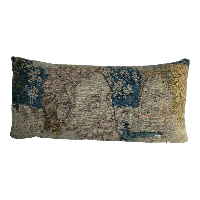 16th Century Brussels Figural Tapestry Pillow With Renaissance Portraits For Sale