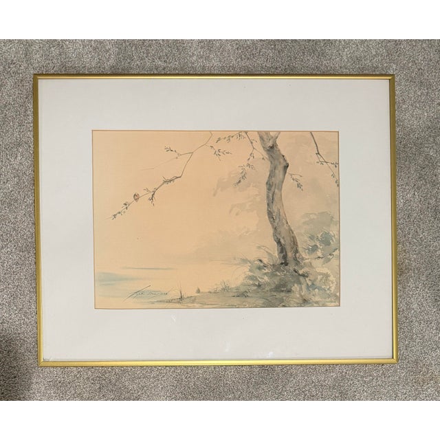 American Late 20th Century Hope Everson - Tree and Bird, Watercolor on Paper For Sale - Image 3 of 10