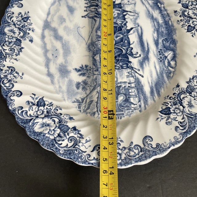 Mid-Century Modern Vintage Mid-Century Modern Johnson Bros. Coaching Scenes Passing Through Blue & White Ironstone Platter For Sale - Image 3 of 5