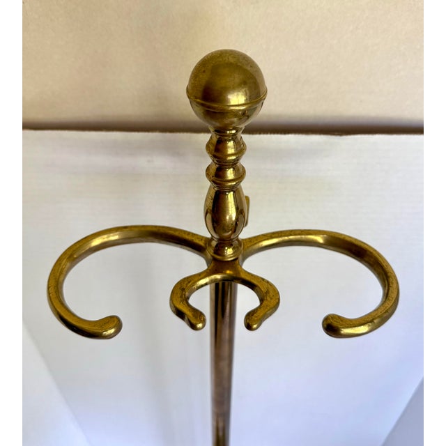 Metal Vintage Brass Five-Piece Fireplace Tool Set With Ball Finial Handles For Sale - Image 7 of 12