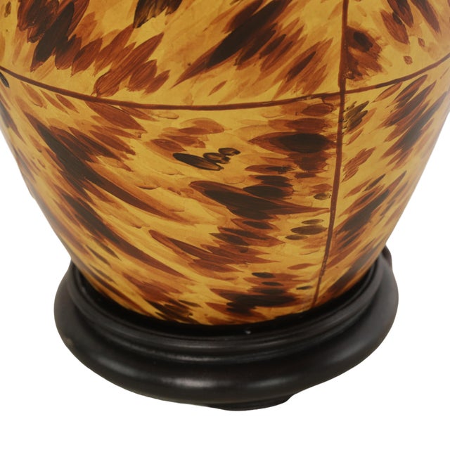 Early 21st Century These Are a Pair of Early 21st-Century Hand-Painted Tortoiseshell-Patterned Art Ceramic Table Lamps. For Sale - Image 5 of 8