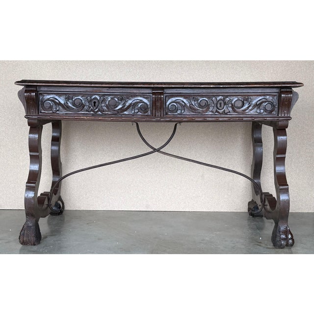 19th Century Spanish Baroque Style Oak Library Table or Desk, Two Faces For Sale - Image 18 of 18