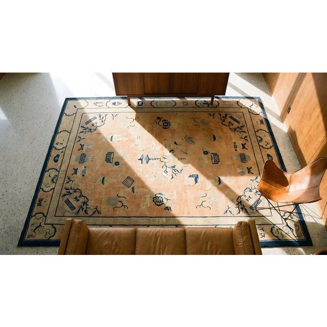 1890s Rose Pink Floral Vase Qing Antique Chinese Peking Carpet 6'6''x 8'4'' Knotted Wool Rug For Sale - Image 10 of 12
