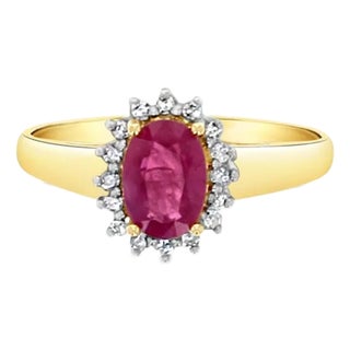 Multi-stone Diamond Ruby Halo Ring 1.12cttw 14K Yellow Gold, Size 9 For Sale