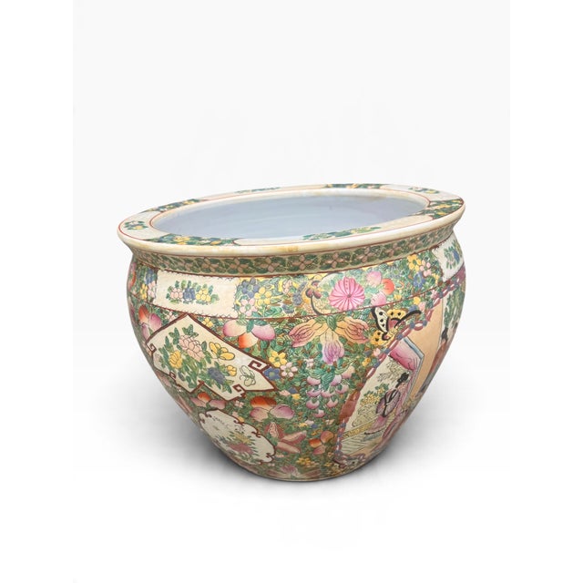 Vintage Chinese Famille Rose Porcelain Fishbowl Planter With Hand-Painted Goldfish Interior For Sale - Image 4 of 12