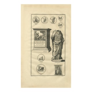 After Bernard de Montfaucon, Roman Funerary Monument and Relief Sculpture, 1721, Engraving For Sale