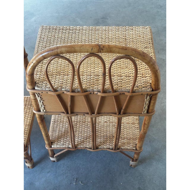Vintage Bedside Tables in Rattan and Woven Wicker, Italy, 1970s, Set of 2 For Sale - Image 6 of 18