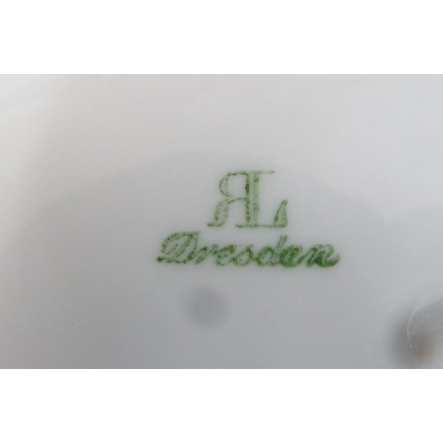 Mid 20th Century Dresden Porcelain Serving Bowl Scalloped Rim Hand Painted Floral Details For Sale - Image 16 of 16