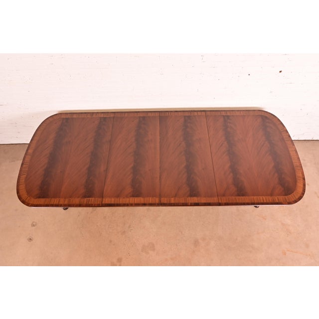 Drexel Heritage Georgian Banded Flame Mahogany Double Pedestal Extension Dining Table, Newly Refinished For Sale In South Bend - Image 6 of 12