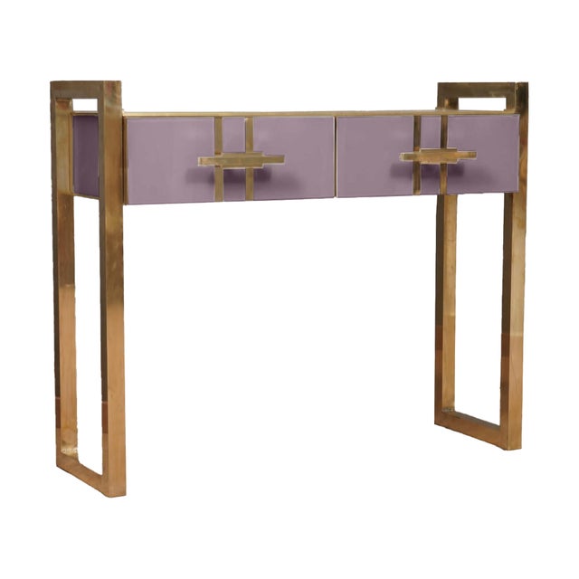 Mid Century Modern desk in pastel purple, a Murano glass masterpiece. This desk was handcrafted by skilled artisans and...