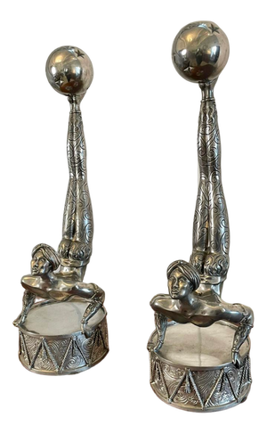 Antique Art Deco Silver Plated Candlesticks, 1930, Set of 2