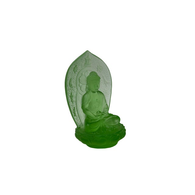 Mint Crystal Glass Mint Green Mandala Gautama Amitabha Shakyamuni Statue For Sale - Image 8 of 10