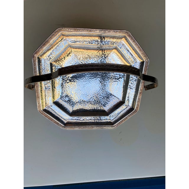 Vintage hammered square shape silver plate footed wedding basket 2" H X 9.75" X 9.75" , 7.5" Handle hight , makers mark...