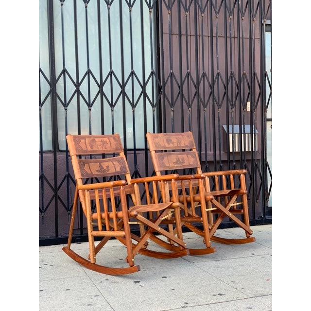 MidCentury Modern Costa Rican Leather Folding Rocking Chair Chairish