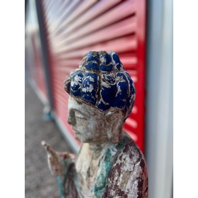 Antique Chinese Polychrome Decorated & Carved Wood Buddha For Sale - Image 10 of 12