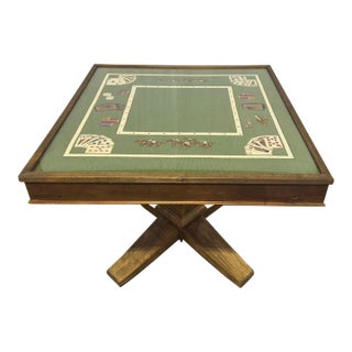 Bespoke 1975 Custom Needlepoint & Oak Pedestal Game Table With Matching Cover For Sale