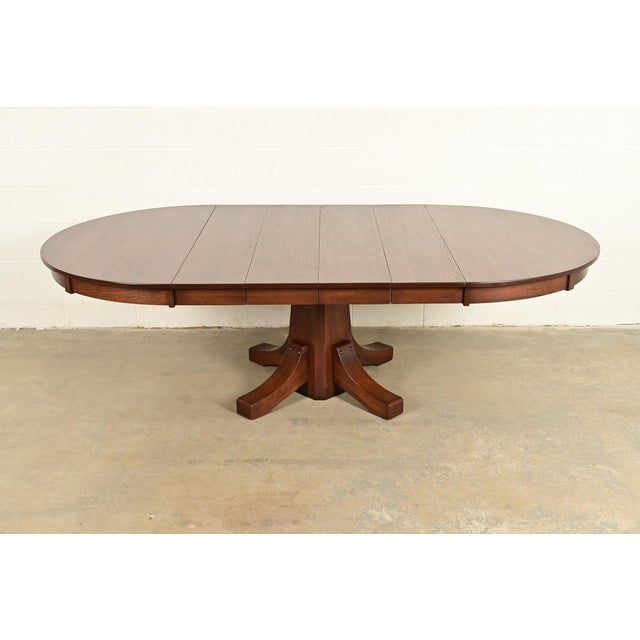 Wood Stickley Brothers Antique Mission Oak Arts & Crafts Pedestal Extension Dining Table, Newly Refinished For Sale - Image 7 of 13