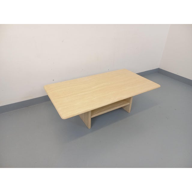 1980s Vintage Rectangular Travertine Coffee Table with Magazine Rack, 1980s For Sale - Image 5 of 18