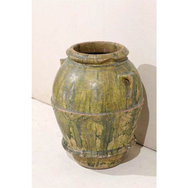 Ceramic 18th Century Large Italian Terracotta Jar with Rich Green Poured Glaze For Sale - Image 7 of 10