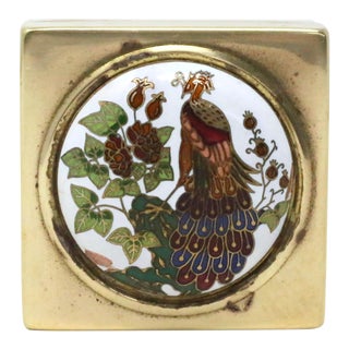 Vintage Cloisonne Peacock Brass Box For Sale