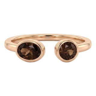 Smoky Quartz Toi Et Moi Ring | Double Stone Open Ring | Brown Gemstone Ring | Minimalist Cuff Stacking Ring Us 7 For Sale