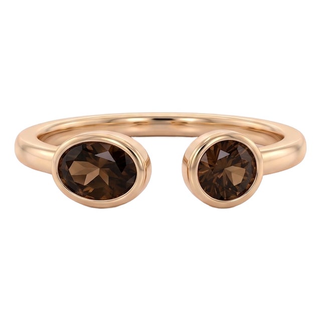 Smoky Quartz Toi Et Moi Ring | Double Stone Open Ring | Brown Gemstone Ring | Minimalist Cuff Stacking Ring Us 7 For Sale