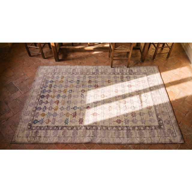 1920s Ivory Purple Geometric Triban Antique Indian Cotton Agra Rug 3'10" X 6'8" Pile Knotted Carpet For Sale - Image 16 of 16