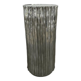 Modren Textured Ripple Polished Nickel Accent Table For Sale