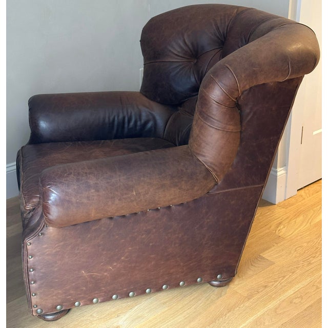 Traditional Restoration Hardware Leather Buster Chair For Sale - Image 3 of 15
