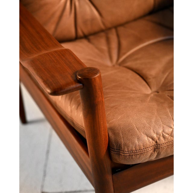 Scandinavian Leather Armchairs with Ottoman, 1960s, Set of 3 For Sale - Image 11 of 15