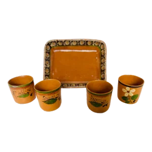 Vintage Spanish Mission Tlaquepaque Redware Made in Mexico Cup and Tray Set
