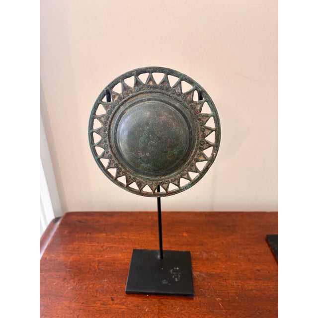 Metal Set of Three 15th 16th Century Khmer Bronze Artifacts on Stands For Sale - Image 7 of 9