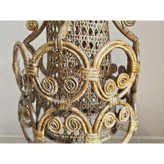 Italian Peacock Style Rattan Pendant Light, 1960s For Sale - Image 6 of 13