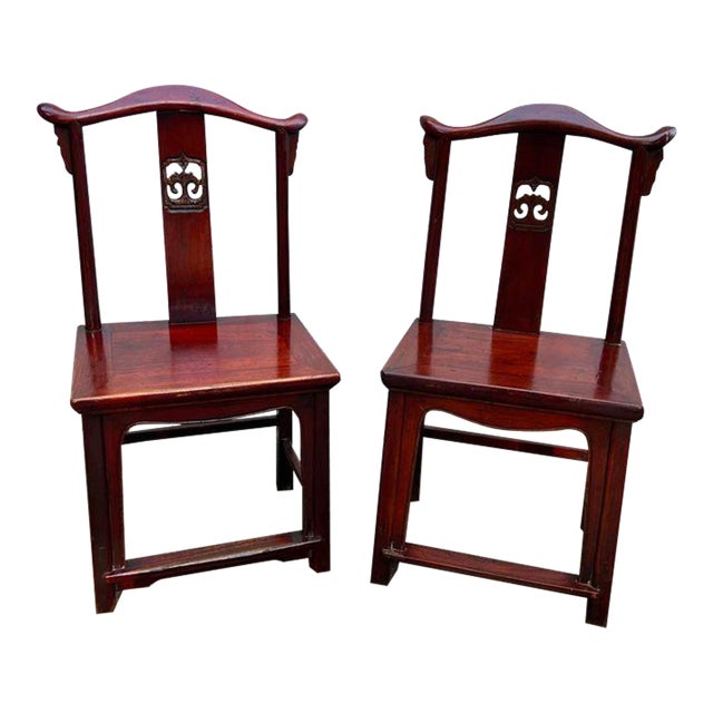 Pair of Antique Ming Style Chinoiserie Hongmu Side Chairs For Sale