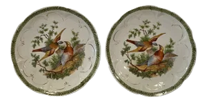 Antique 19th Century Hand-Painted Bird Plates- a Pair