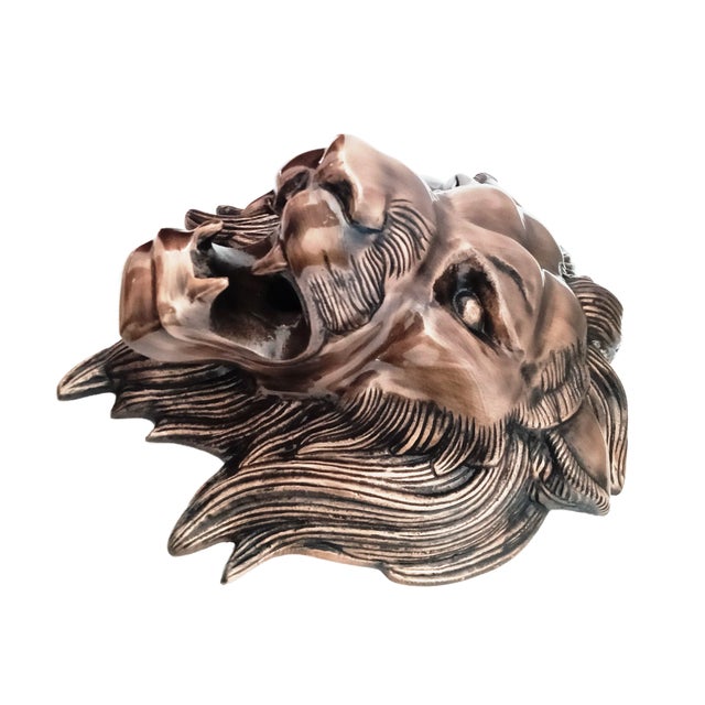 Metal Antique Copper Finish Metal Lion Head Wall Sculptures For Sale - Image 7 of 9
