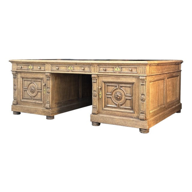 Large Antique French Oak Partners Desk, 1860 For Sale