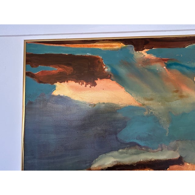 Teal Navajo Wild Land (1973) Abstract Expressionist Landscape Oil Painting by Matthew Diamond For Sale - Image 8 of 14