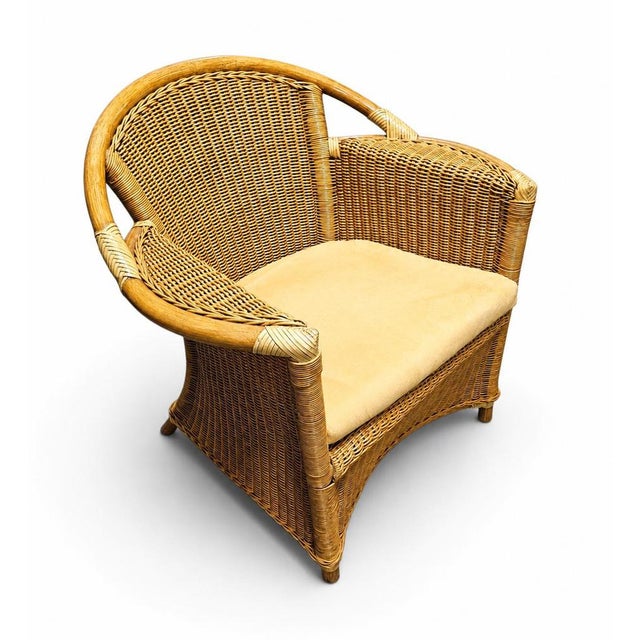 Wicker and Bamboo Patio Chairs in Alcantara, 1980s, Set of 2 For Sale - Image 6 of 16