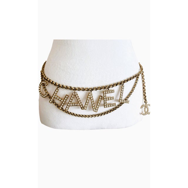 Pop Art Vintage Lagerfeld Era Chanel Strass Crystal Logo Chain Belt Necklace Bag Jewelry For Sale - Image 3 of 16