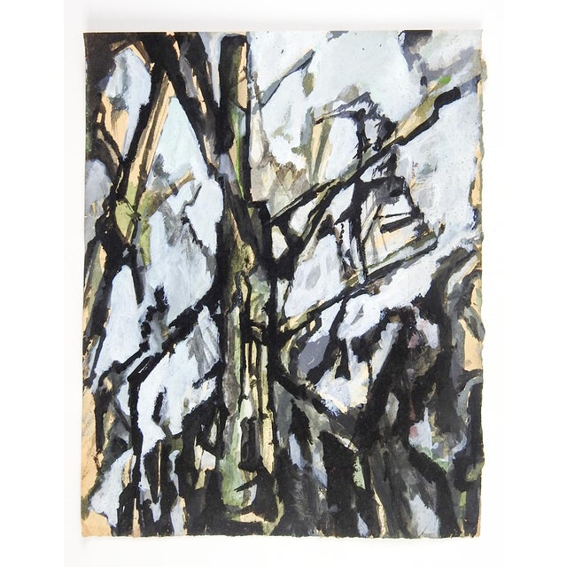 Contemporary structural abstract gouache on handmade tan paper painting by Preot Buxton (21st c) American. Unsigned, from...