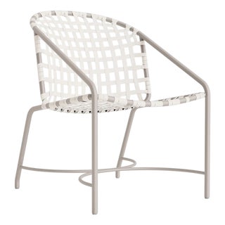Brown Jordan Kantan Aluminum Suncloth Arm Chair, Dove frame with White fabric For Sale