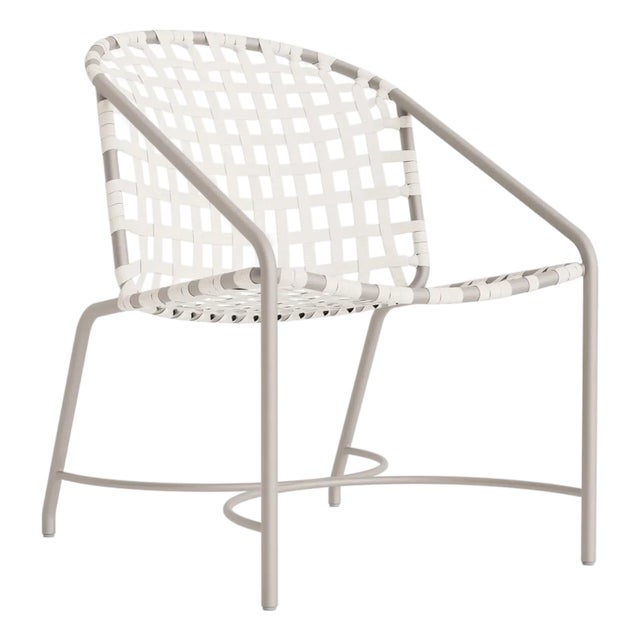 Brown Jordan Kantan Aluminum Suncloth Arm Chair, Dove frame with White fabric For Sale
